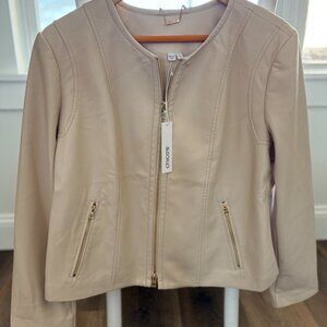 Chico's Women's Faux Leather Zip Jacket Size 3 Long Sleeve Neutral Color - NWT